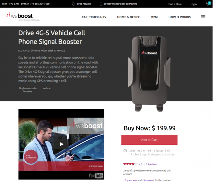 weBoost product page test, original